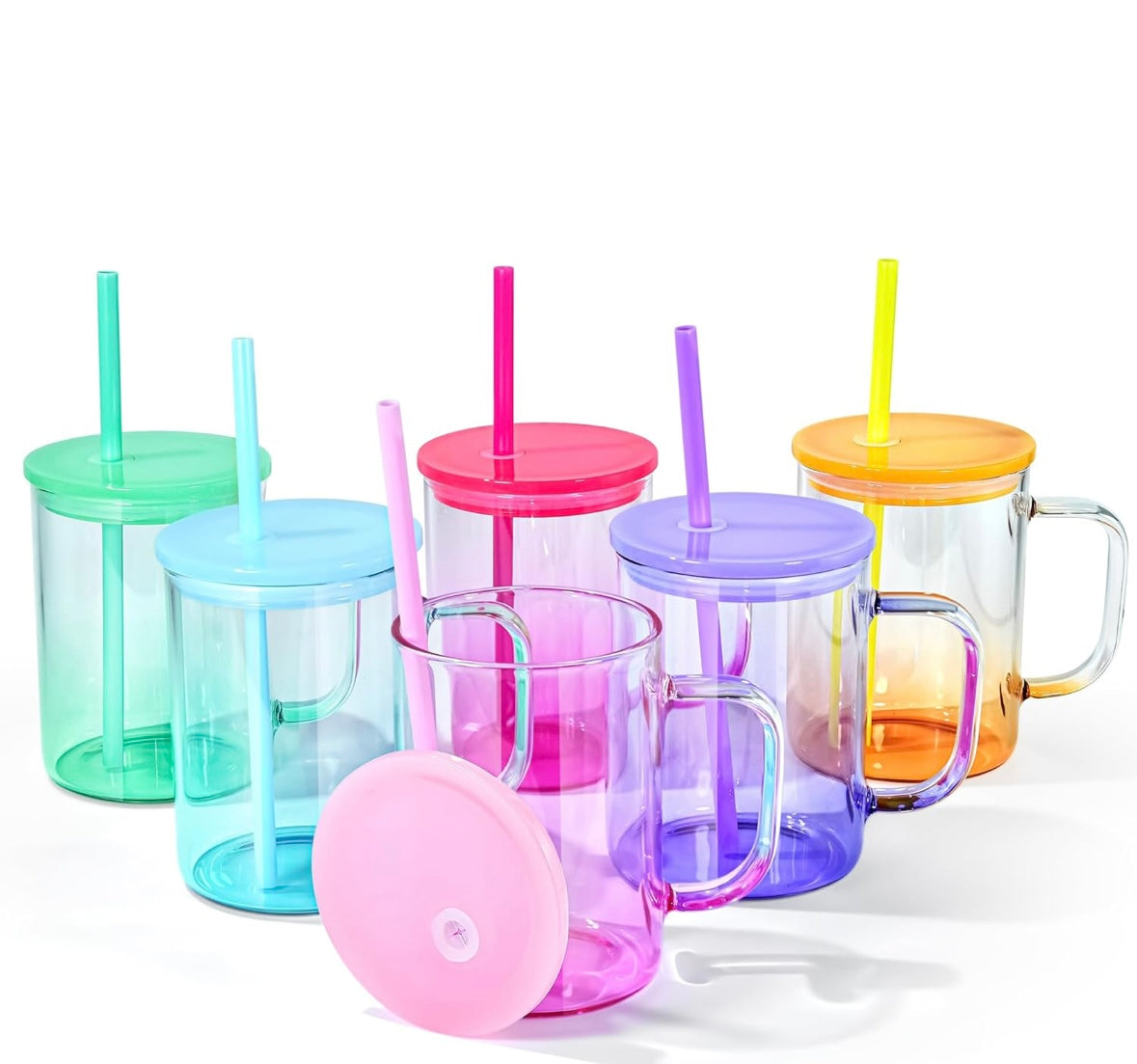 16oz Glass Tumbler Mug w/ lid and straw