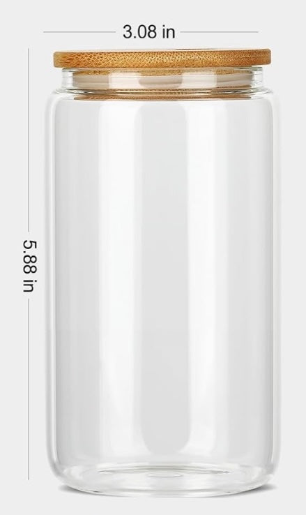 16oz Glass Tumbler (Blank) w/ Bamboo Lid & Straw